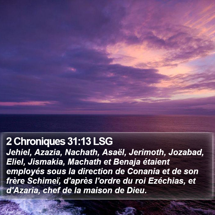 2 Chroniques 31:13 LSG Bible Study