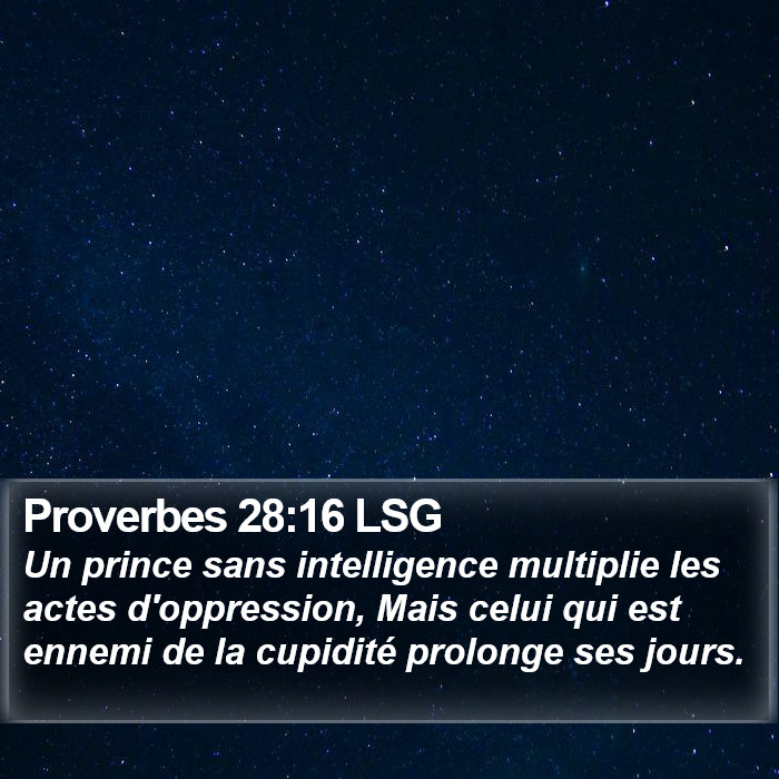 Proverbes 28:16 LSG Bible Study