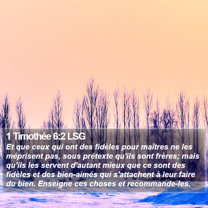 1 Timothée 6:2 LSG Bible Study